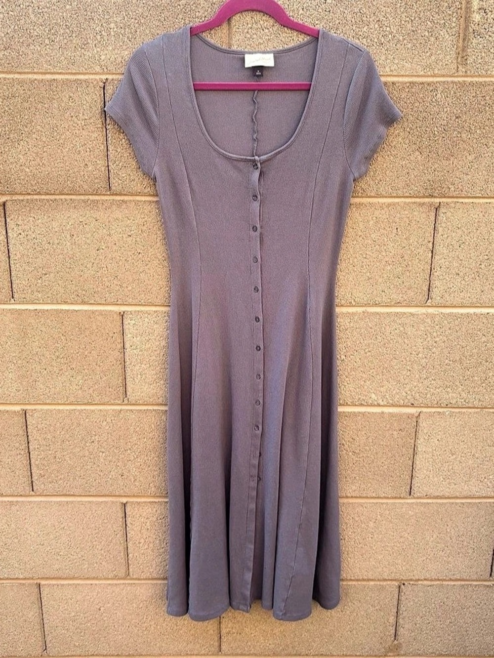 Universal Thread Ribbed Button-Front Midi Dress Grey Medium